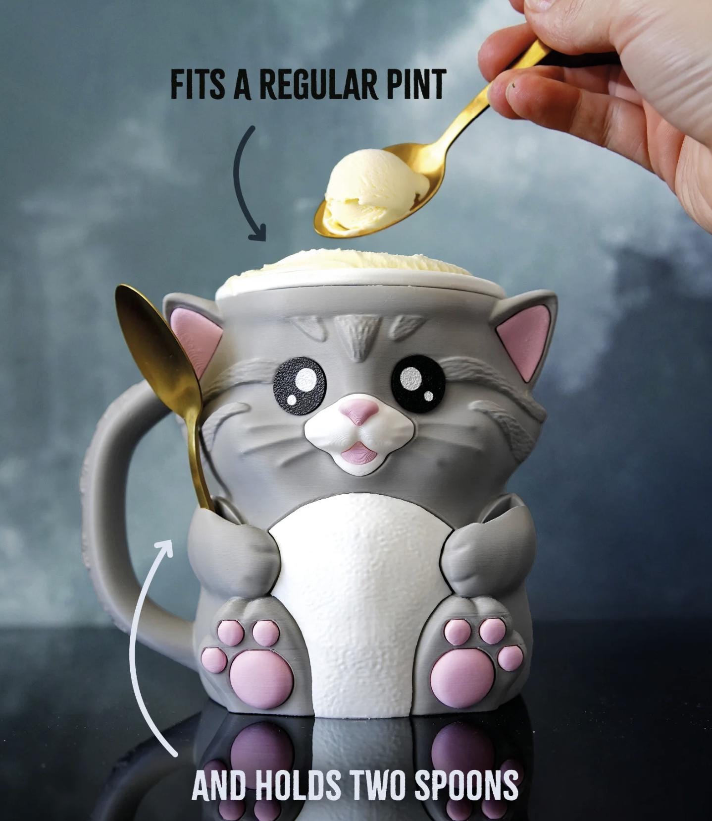 Cuddles the Cat Ice Cream Pint Holder – 3D Printed Cat Cozy