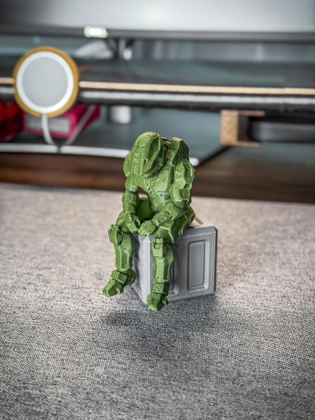 Sad Spartan-Inspired Soldier Desk Decor – 3D Printed Fan Art Figure & Crate