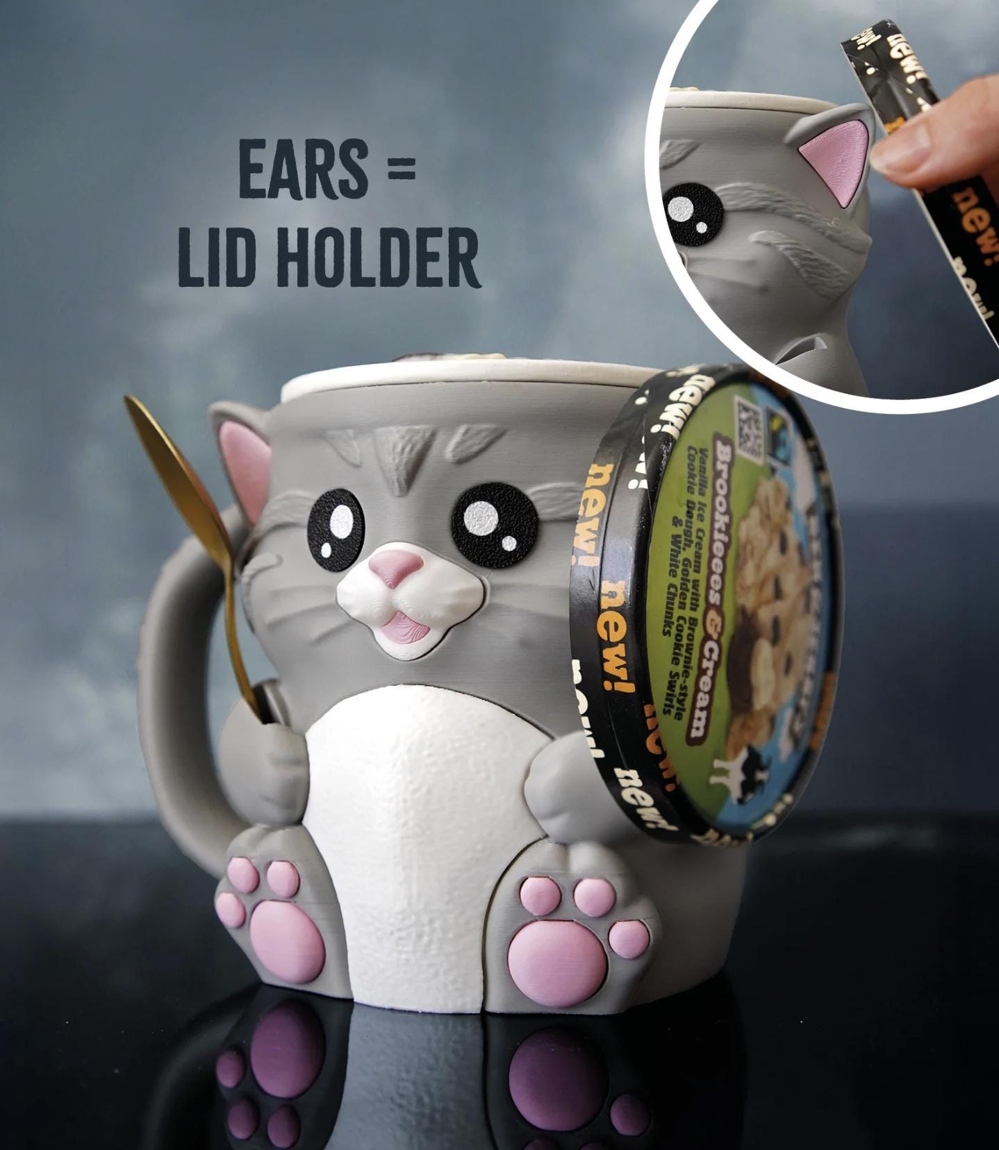 Cuddles the Cat Ice Cream Pint Holder – 3D Printed Cat Cozy