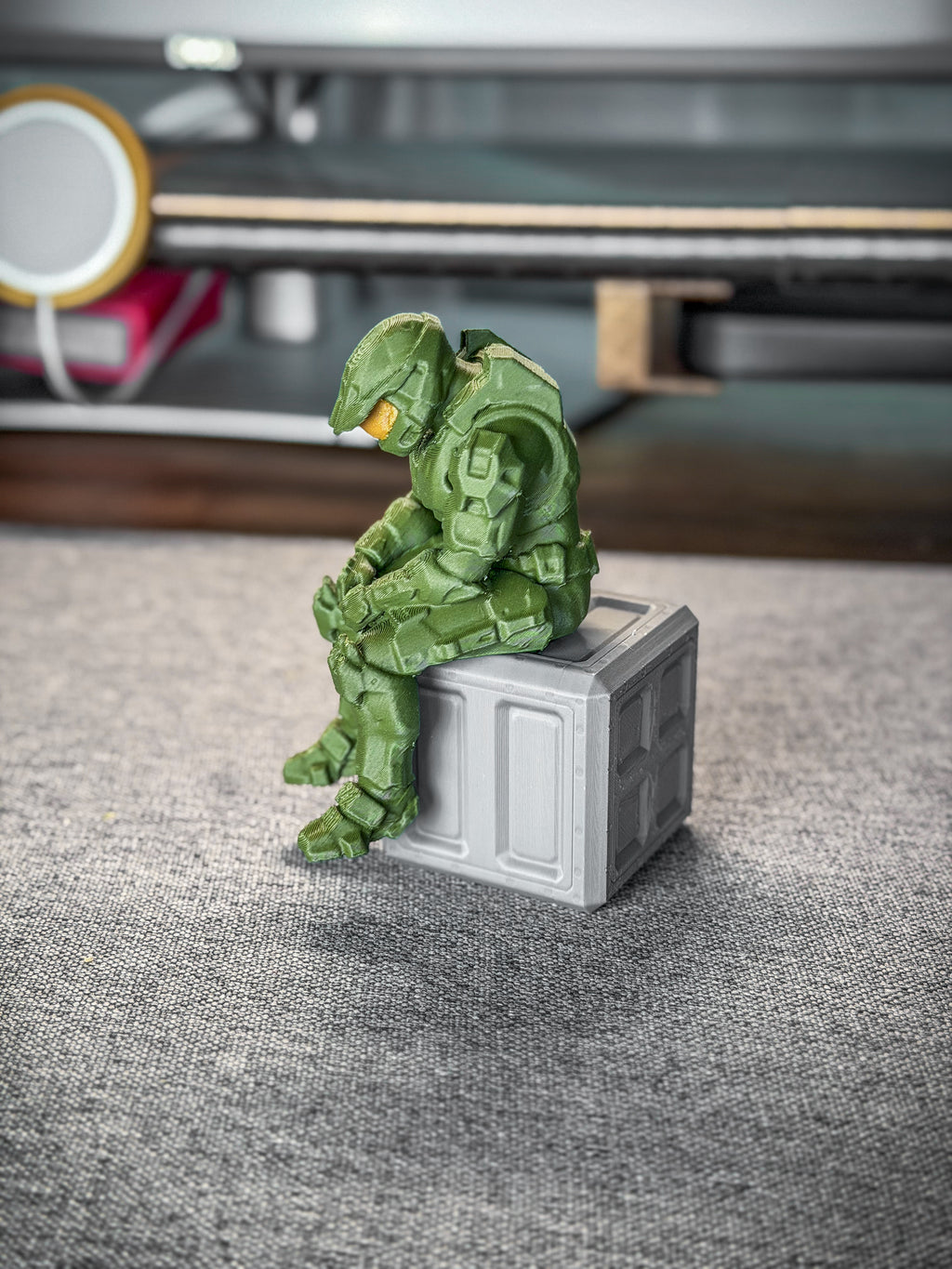 Sad Spartan-Inspired Soldier Desk Decor – 3D Printed Fan Art Figure & Crate