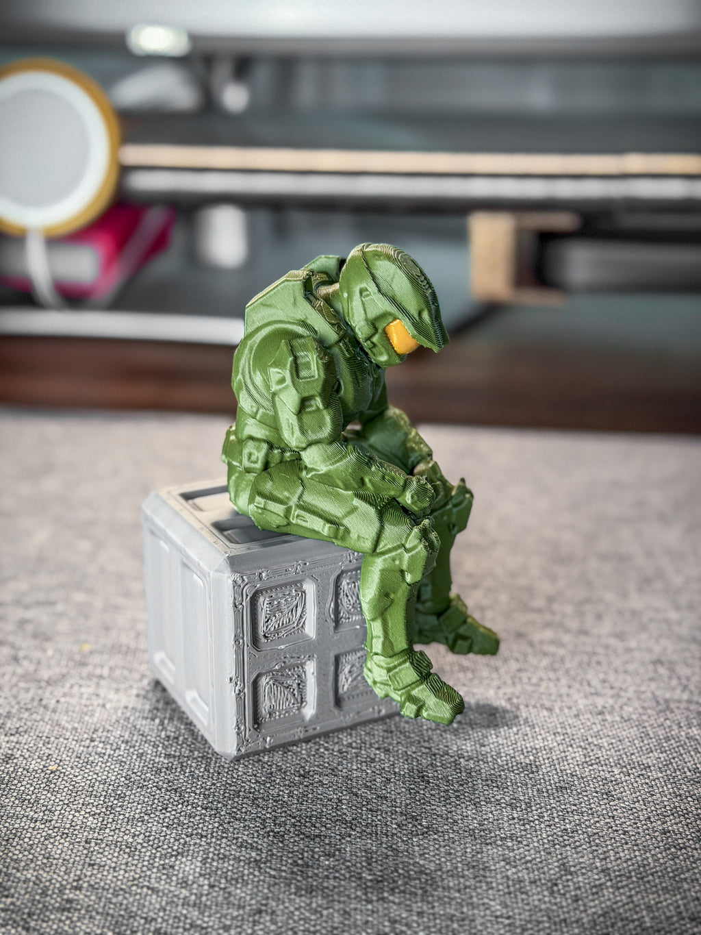 Sad Spartan-Inspired Soldier Desk Decor – 3D Printed Fan Art Figure & Crate