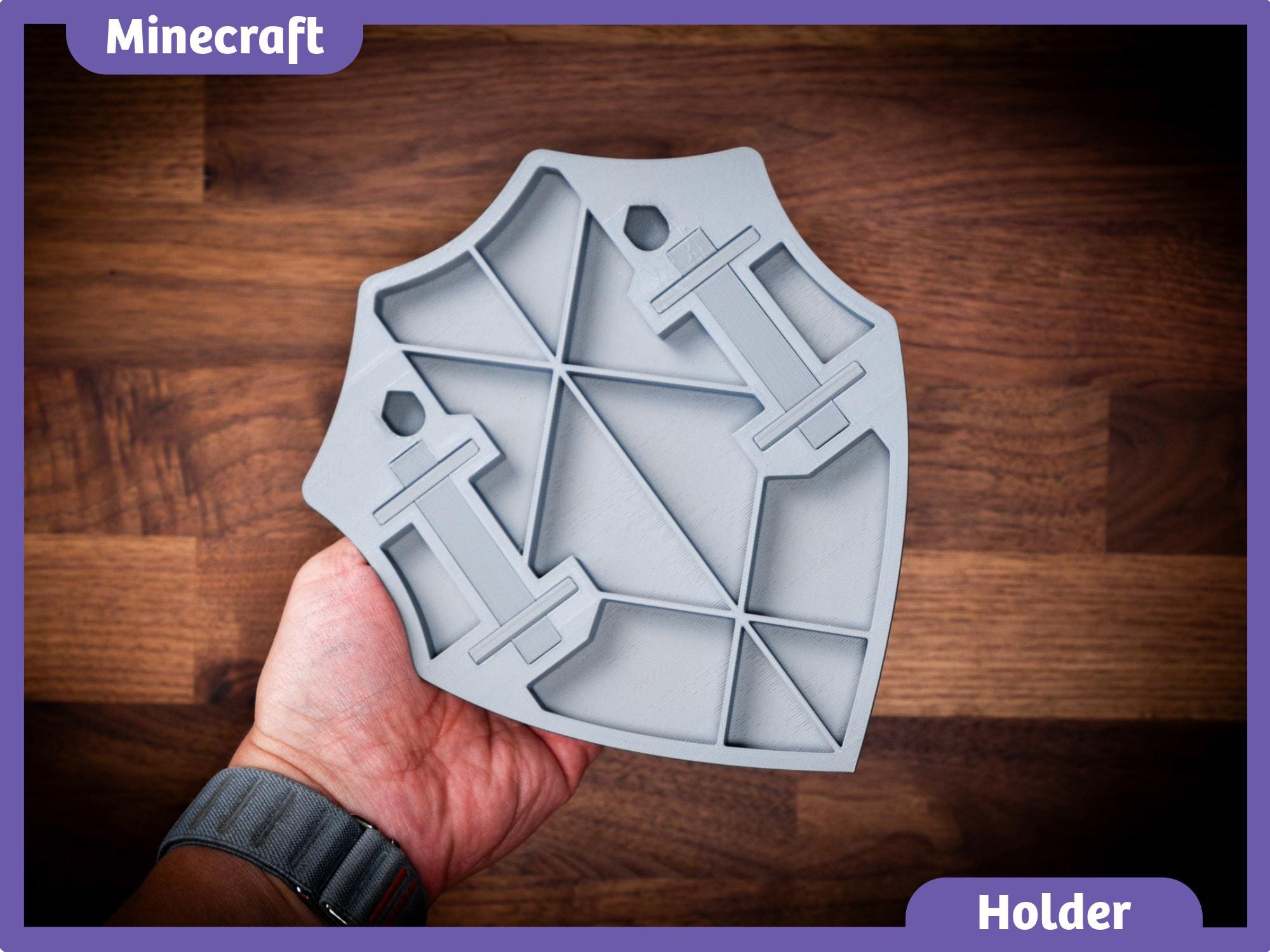 3D Printed Sword Wall Mount – Shield Display Rack with Customizable Arms