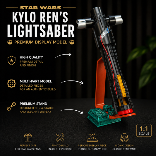 Kylo Ren Lightsaber 3D Printed Display Model with Stand – Star Wars Collectible