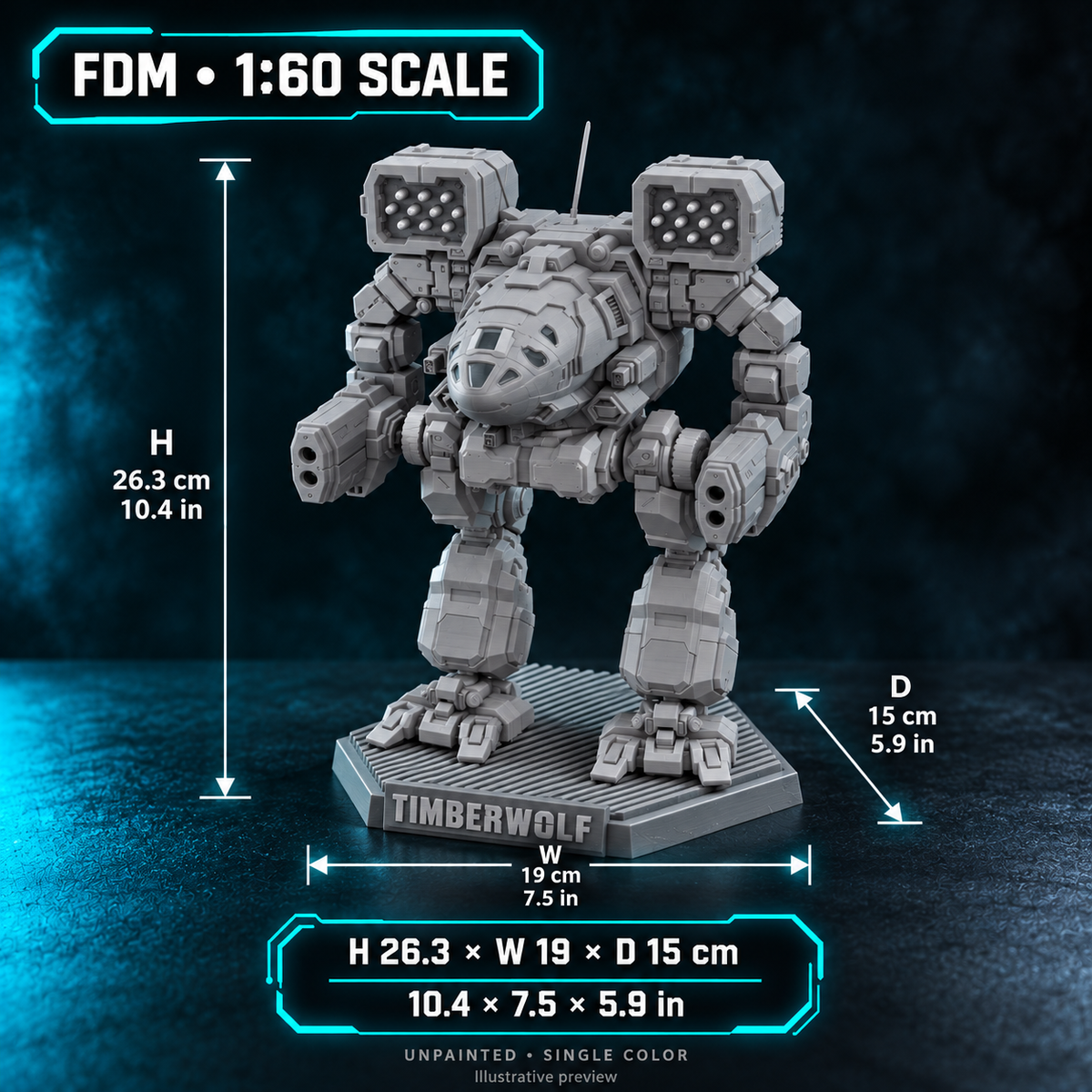 Timber Wolf (Mad Cat) – Unpainted 3D-Printed Model | 1:60