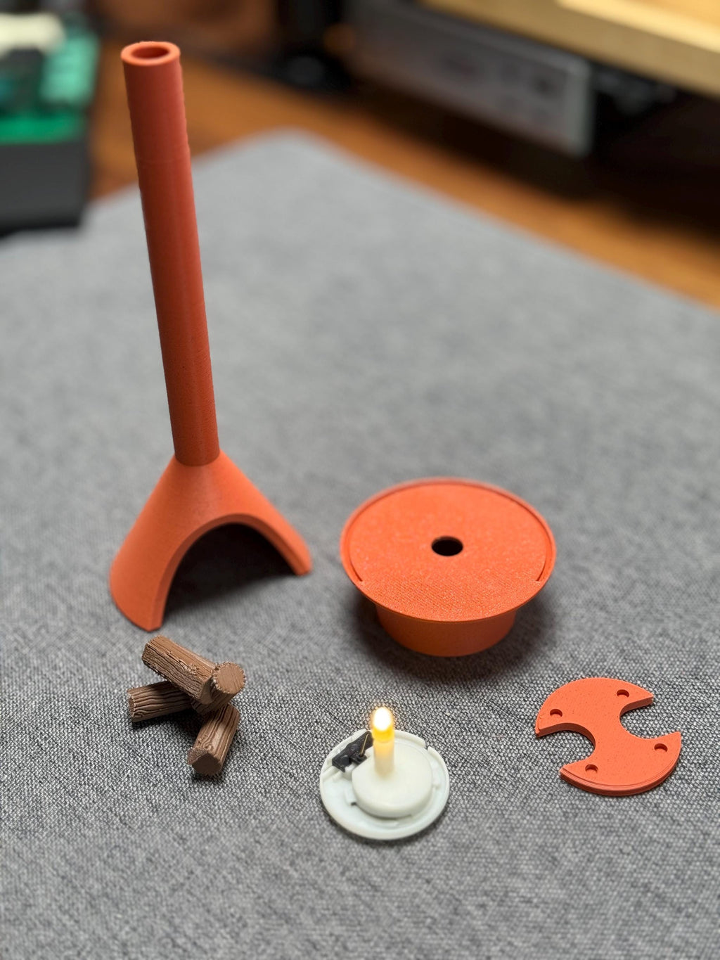 Miniature Fireplace | Mid-Century Modern Desk Decor with LED Tea Light